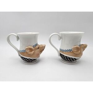 JAM BON Department 56 Chef PIG MUG Hand Painted CERAMIC Set of 2